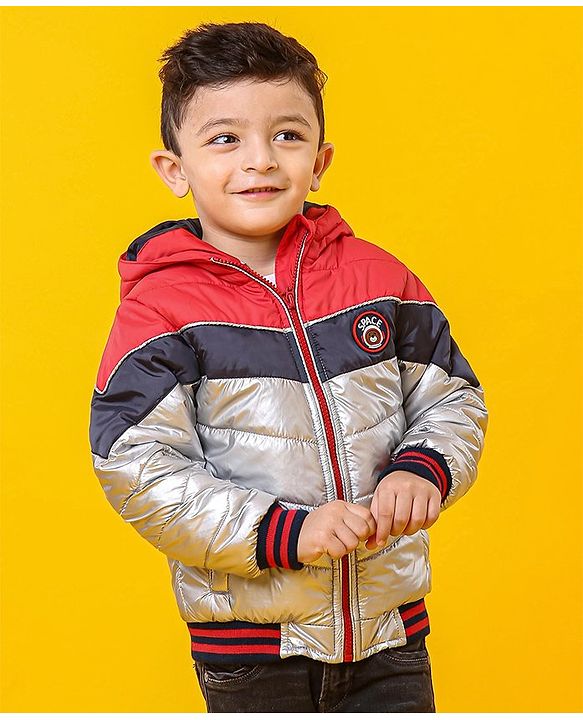 Babyhug Full Sleeves Colorblock Hooded Padded Winter Jacket - Red