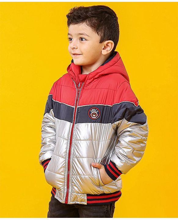 Babyhug Full Sleeves Colorblock Hooded Padded Winter Jacket - Red