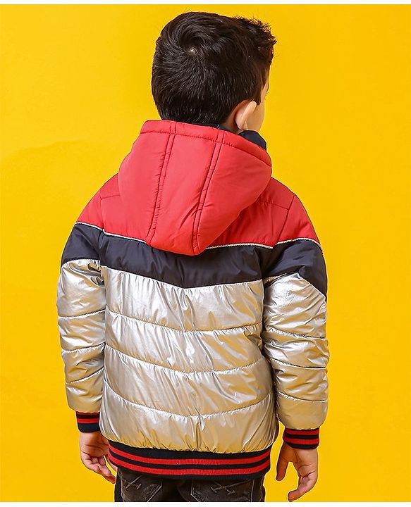 Babyhug Full Sleeves Colorblock Hooded Padded Winter Jacket - Red