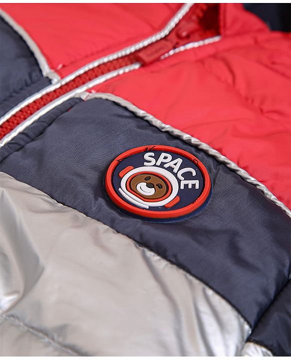 Babyhug Full Sleeves Colorblock Hooded Padded Winter Jacket - Red