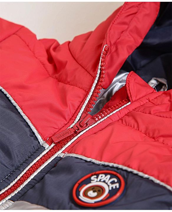 Babyhug Full Sleeves Colorblock Hooded Padded Winter Jacket - Red
