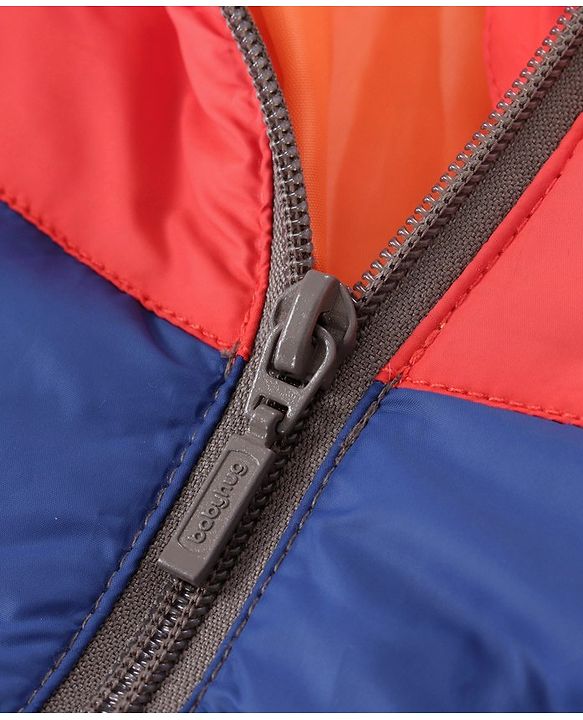 Babyhug Full Sleeves Hooded Padded Jacket  Let's Race Embroidery - Red Silver