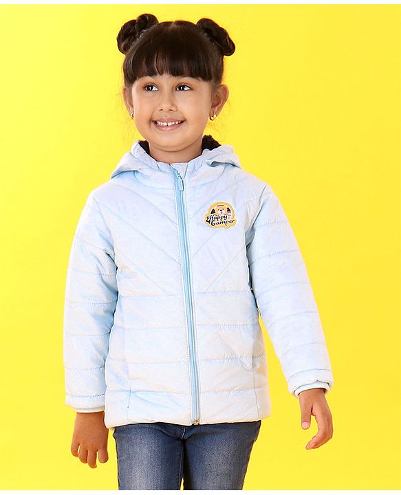 Babyhug Full Sleeves Hooded Quilted Jacket - Blue