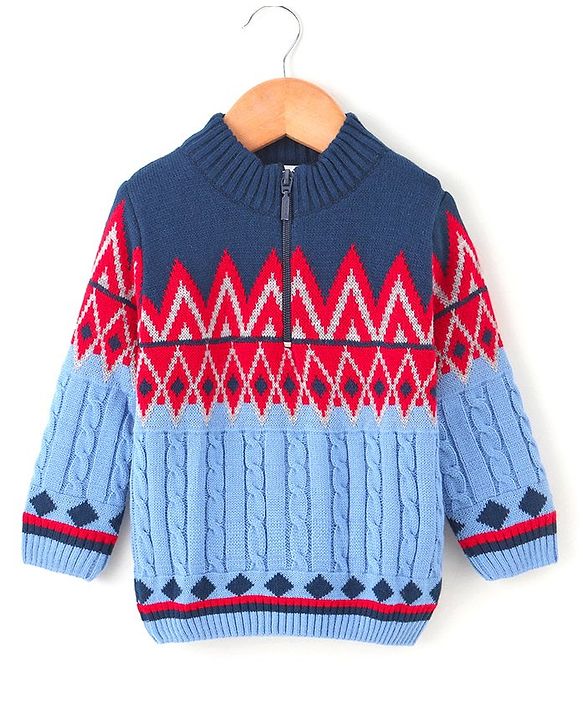 Babyhug Full Sleeves Jacquard Sweater - Multicolor