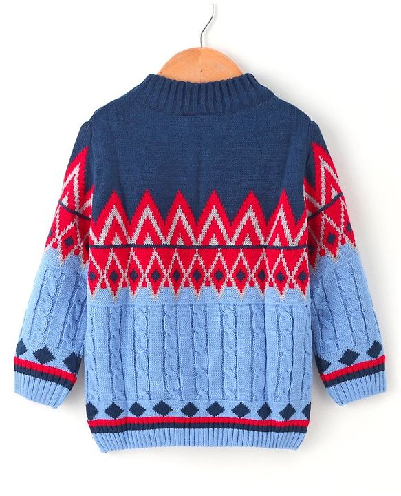 Babyhug Full Sleeves Jacquard Sweater - Multicolor