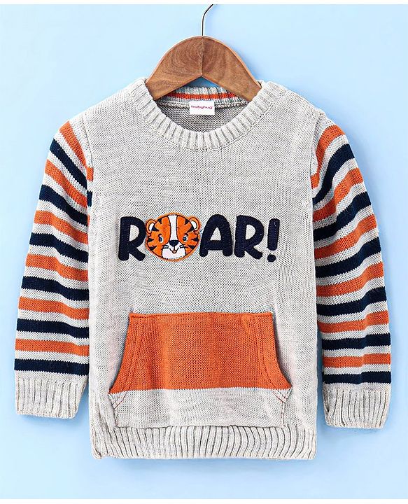 Babyhug Full Sleeves Pullover Sweater Text Print- Grey