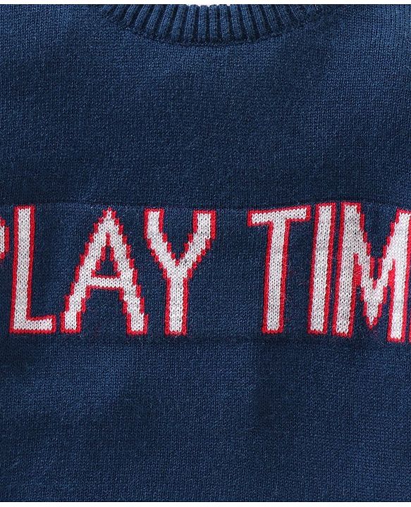 Babyhug Full Sleeves Sweater Text Print - Blue
