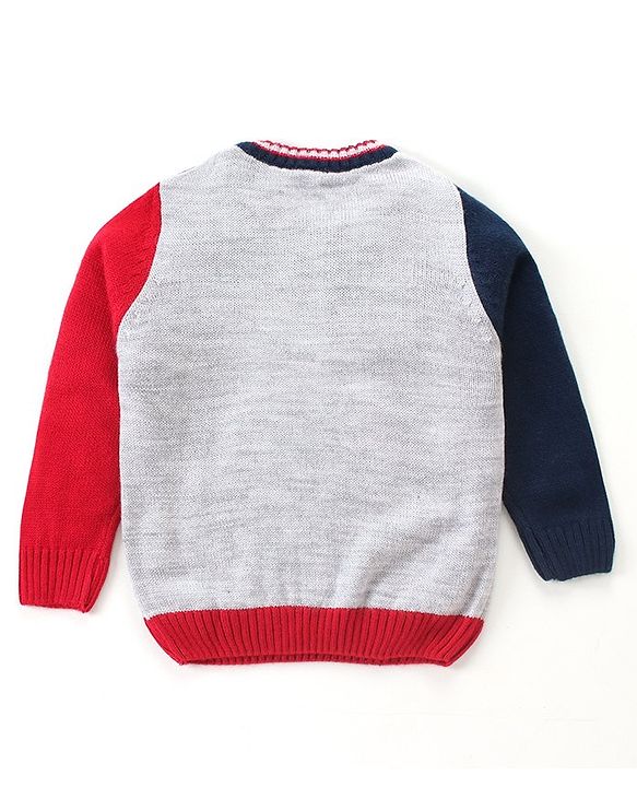 Babyhug Full Sleeves Pull Over Sweater with Bear Patch - Grey