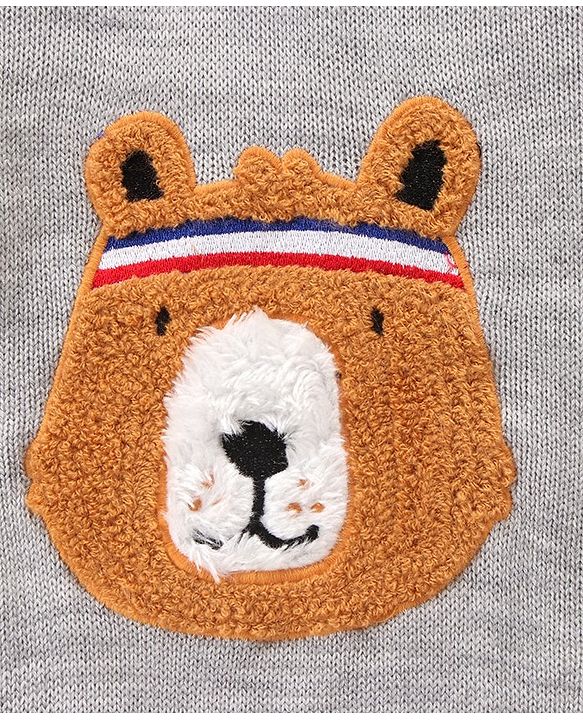 Babyhug Full Sleeves Pull Over Sweater with Bear Patch - Grey