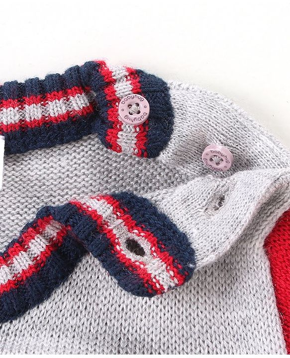 Babyhug Full Sleeves Pull Over Sweater with Bear Patch - Grey