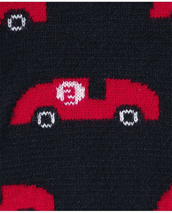 Babyhug Full Sleeves Pullover Sweater Car Print - Navy Blue