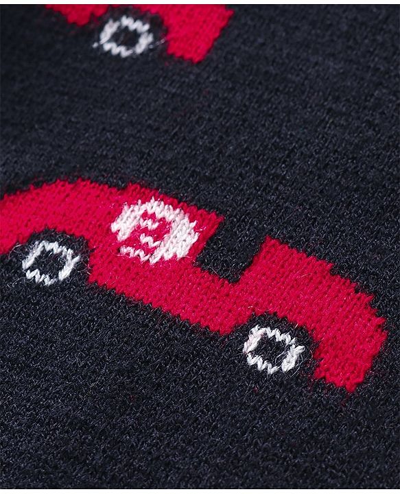 Babyhug Full Sleeves Pullover Sweater Car Print - Navy Blue