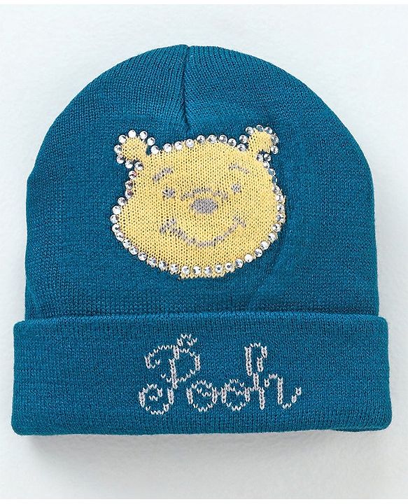 Babyhug Woollen Cap and Gloves Set With Pooh Print - Navy Blue