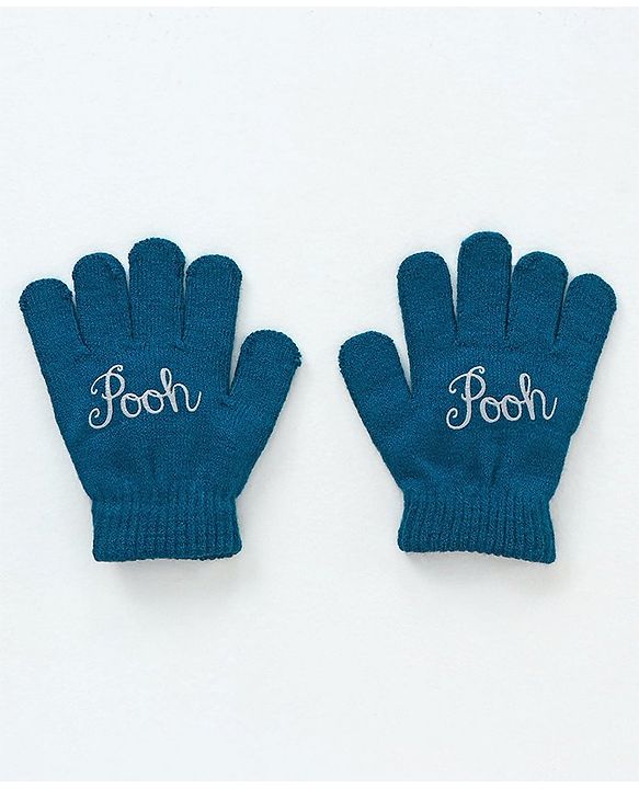 Babyhug Woollen Cap and Gloves Set With Pooh Print - Navy Blue