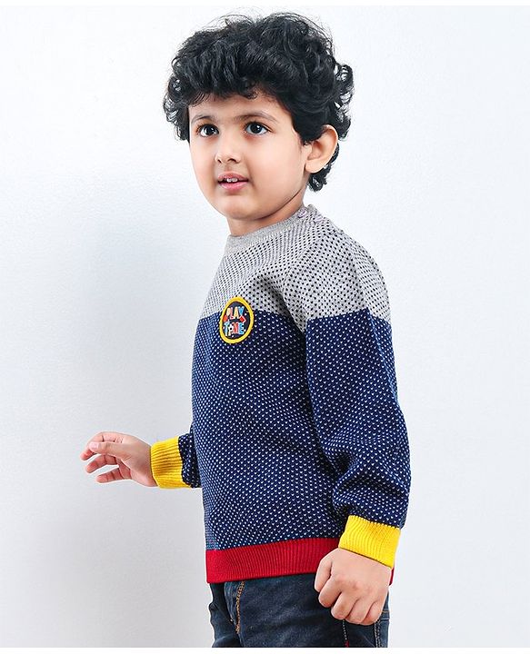 Babyhug Full Sleeves Color Block Sweater - Blue