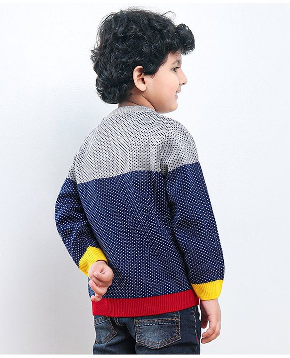 Babyhug Full Sleeves Color Block Sweater - Blue