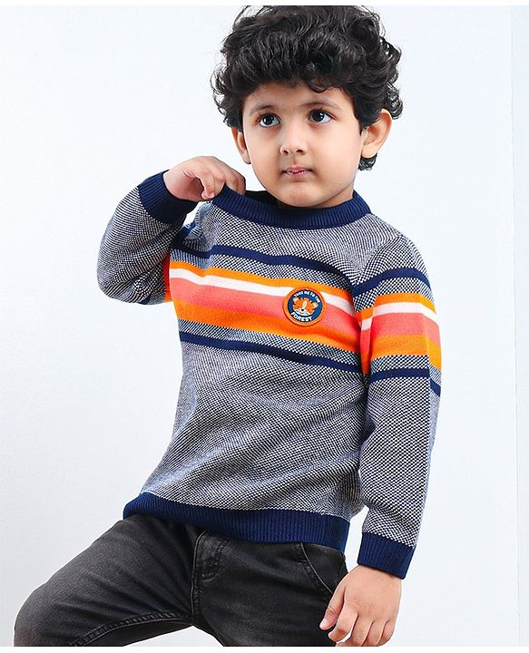 Babyhug Full Sleeves Color Block Sweater - Blue