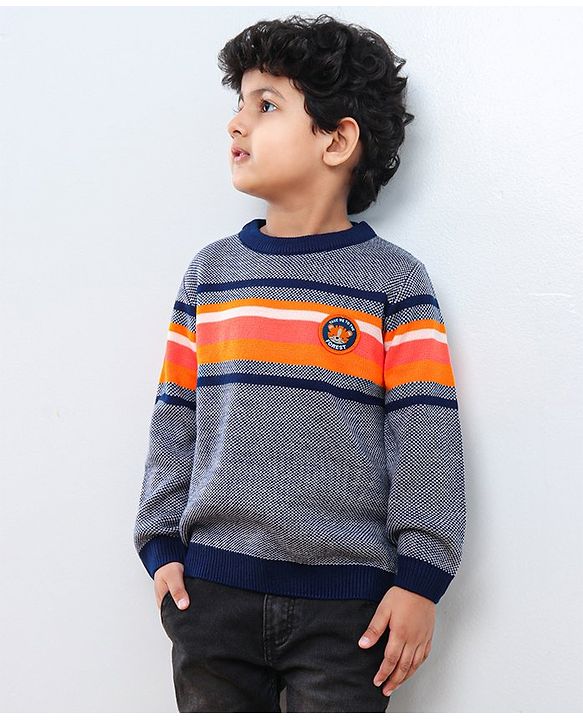 Babyhug Full Sleeves Color Block Sweater - Blue