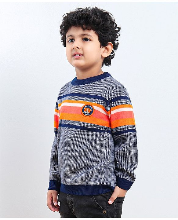 Babyhug Full Sleeves Color Block Sweater - Blue
