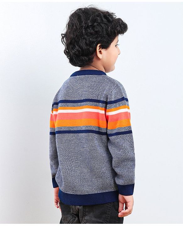 Babyhug Full Sleeves Color Block Sweater - Blue