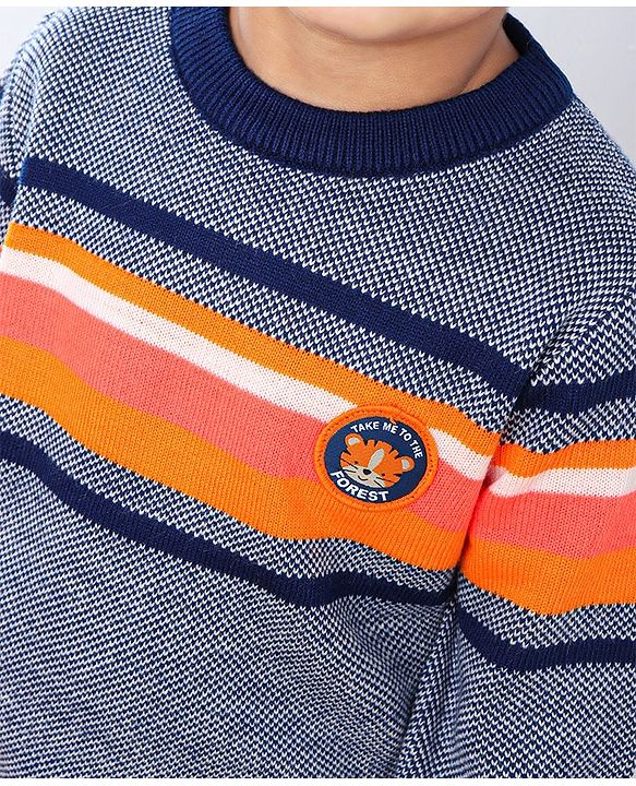 Babyhug Full Sleeves Color Block Sweater - Blue