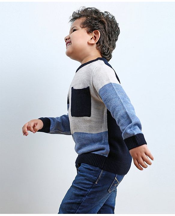 Babyhug Full Sleeves Checks Pattern Sweater - Blue