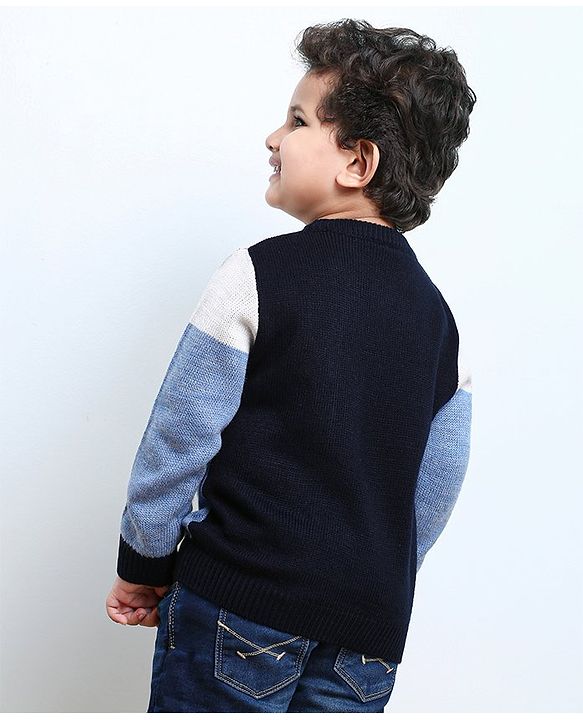 Babyhug Full Sleeves Checks Pattern Sweater - Blue