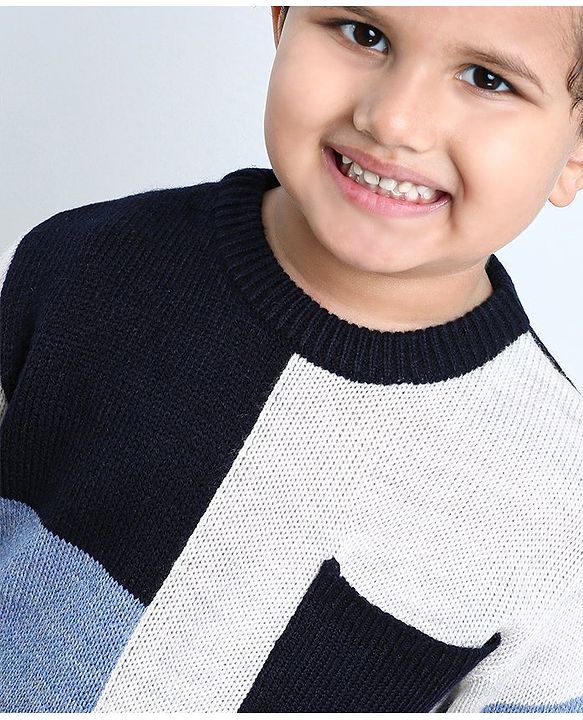 Babyhug Full Sleeves Checks Pattern Sweater - Blue