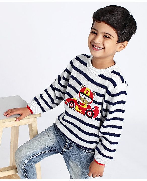 Babyhug Full Sleeves Pullover Sweater Stripes - White