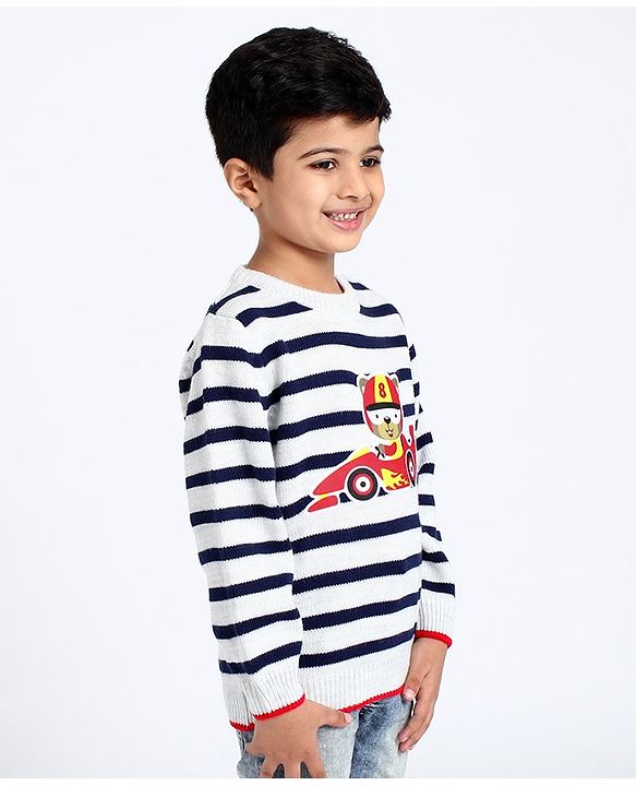 Babyhug Full Sleeves Pullover Sweater Stripes - White