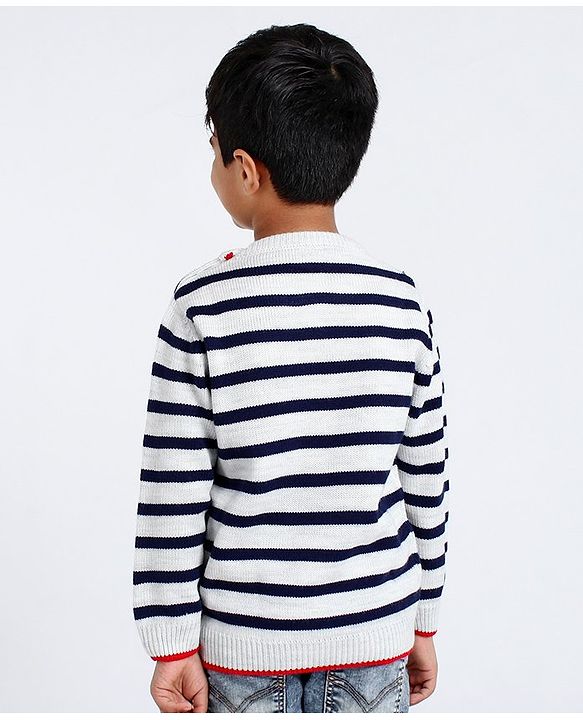Babyhug Full Sleeves Pullover Sweater Stripes - White