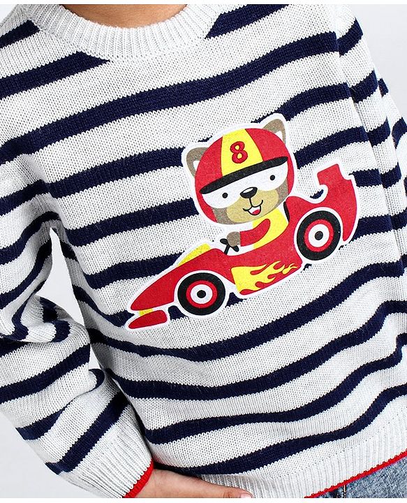 Babyhug Full Sleeves Pullover Sweater Stripes - White