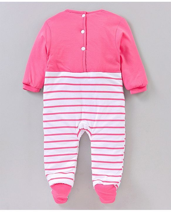 Babyhug Full Sleeves Romper With Bow Applique - Pink