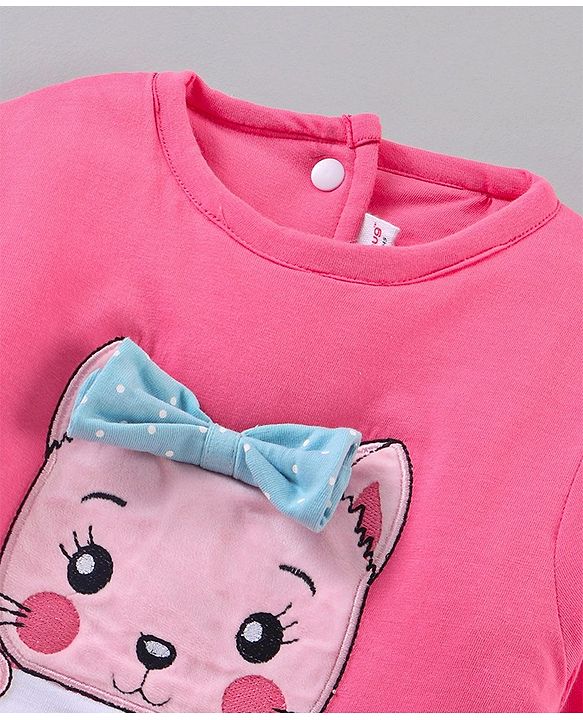Babyhug Full Sleeves Romper With Bow Applique - Pink