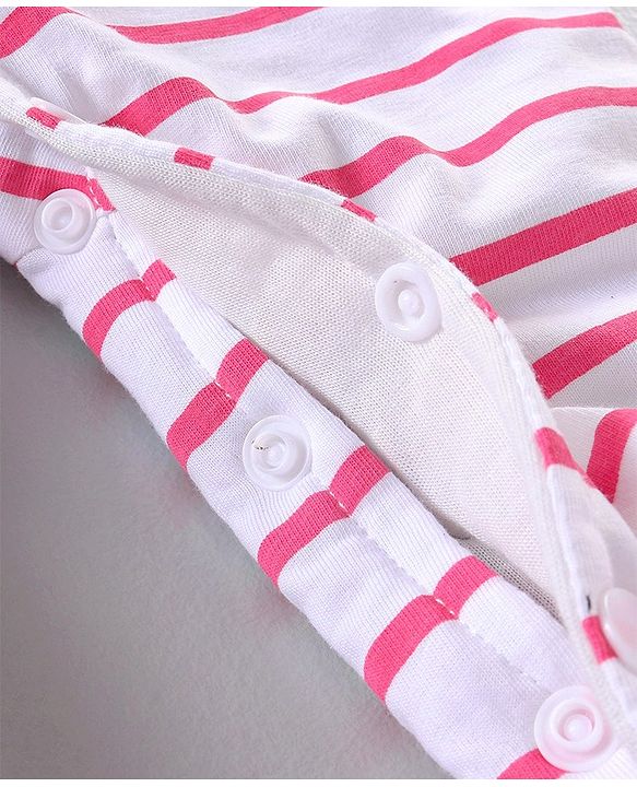 Babyhug Full Sleeves Romper With Bow Applique - Pink