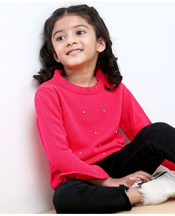 Babyhug Full Sleeves Pullover Sequins Sweater - Pink