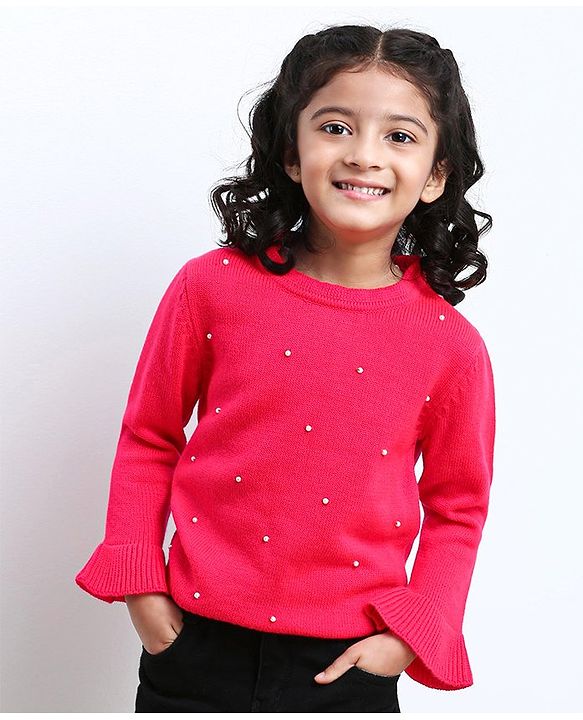 Babyhug Full Sleeves Pullover Sequins Sweater - Pink
