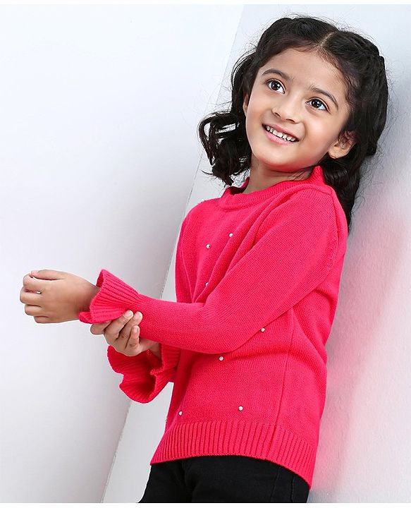 Babyhug Full Sleeves Pullover Sequins Sweater - Pink