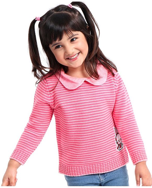 Babyhug Full Sleeves Sweater Striped - Pink