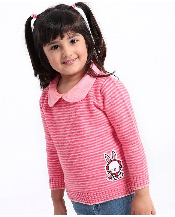 Babyhug Full Sleeves Sweater Striped - Pink