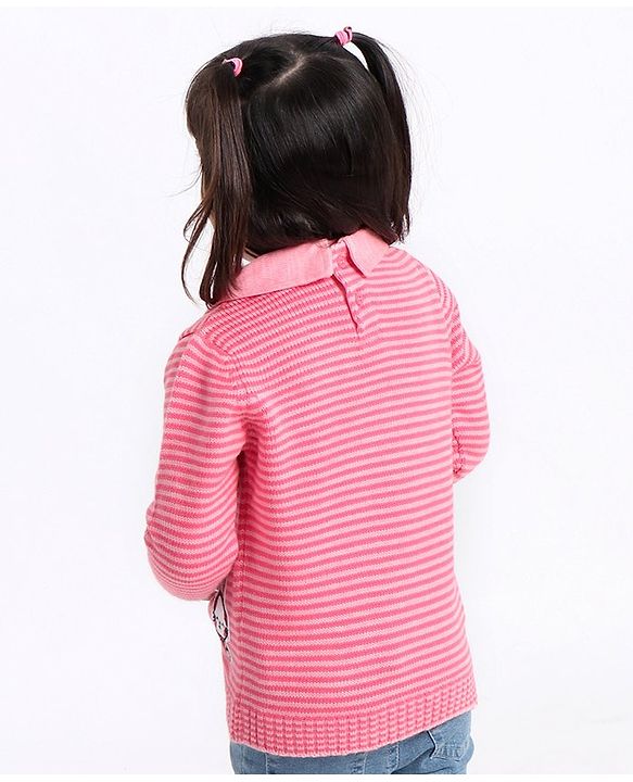 Babyhug Full Sleeves Sweater Striped - Pink