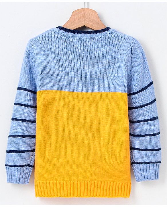 Babyhug Full Sleeves Color Block Sweater - Blue Yellow