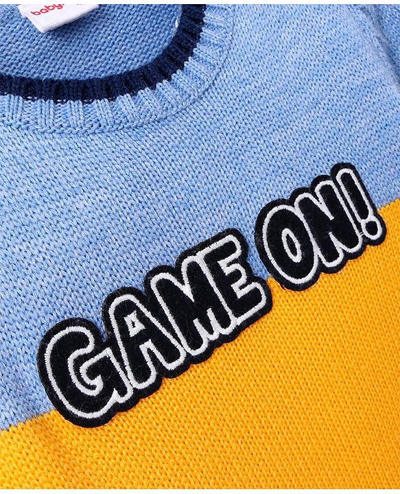 Babyhug Full Sleeves Color Block Sweater - Blue Yellow