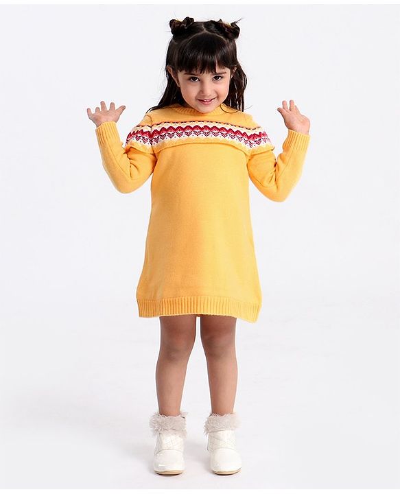 Babyhug Full Sleeves Woollen Sweater Dress  - Sweater