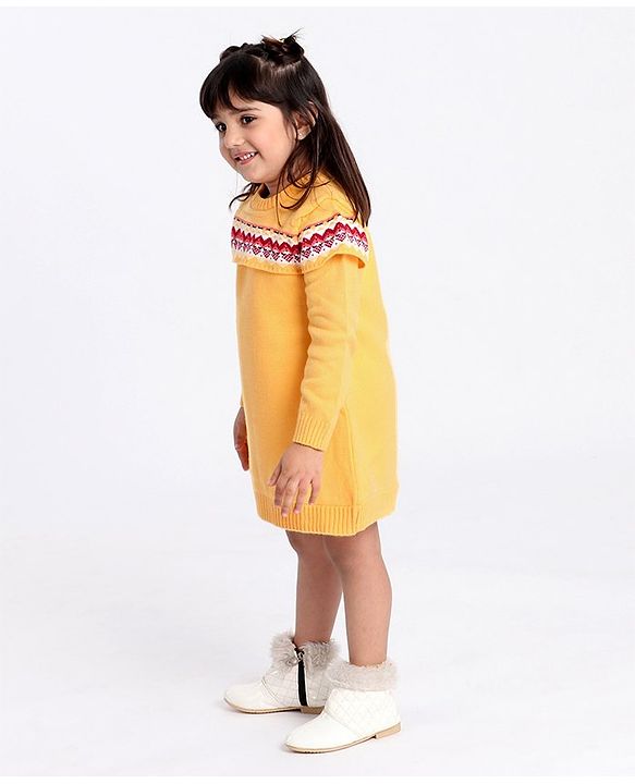 Babyhug Full Sleeves Woollen Sweater Dress  - Sweater