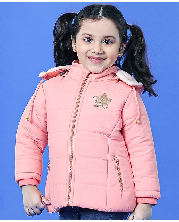 Babyhug Full Sleeves Quilted Hooded Jacket Star Patch - Pink