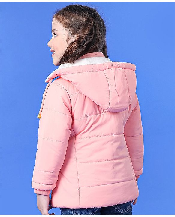 Babyhug Full Sleeves Quilted Hooded Jacket Star Patch - Pink