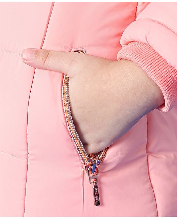Babyhug Full Sleeves Quilted Hooded Jacket Star Patch - Pink