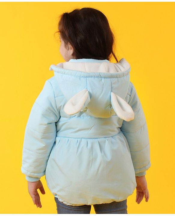 Babyhug Full Sleeves Hooded Padded Jacket Bunny Embroidery - Blue