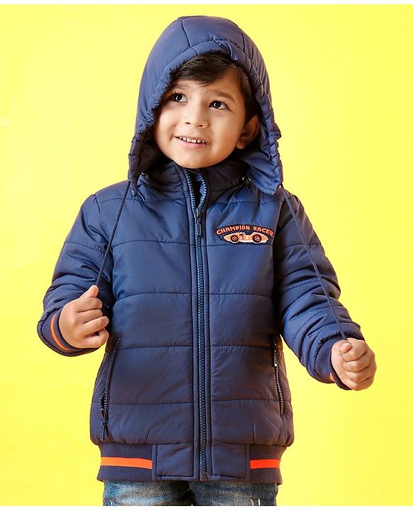 Babyhug Full Sleeves Hooded Padded Jacket - Navy Blue